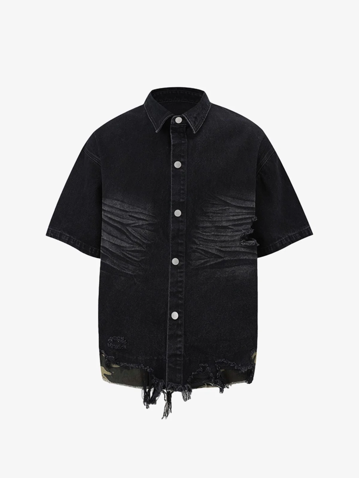 Thesupermade Patchwork Camouflage Ripped Shirt Jorts Denim Suit - Image 14