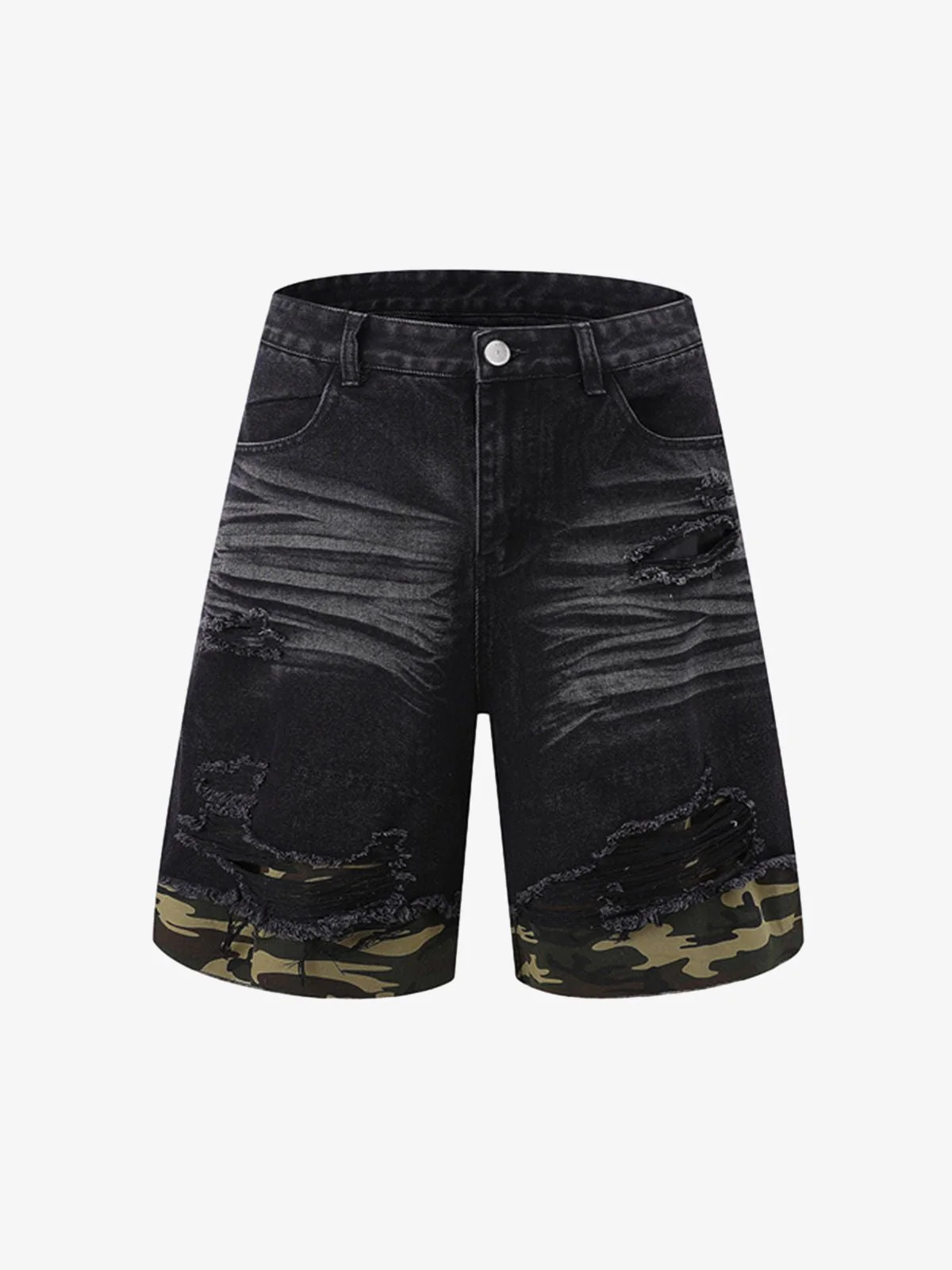 Thesupermade Patchwork Camouflage Ripped Shirt Jorts Denim Suit - Image 16