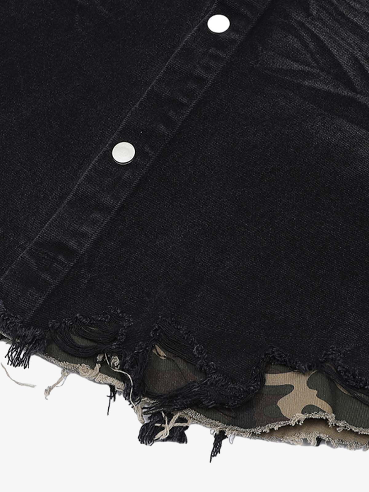 Thesupermade Patchwork Camouflage Ripped Shirt Jorts Denim Suit - Image 24