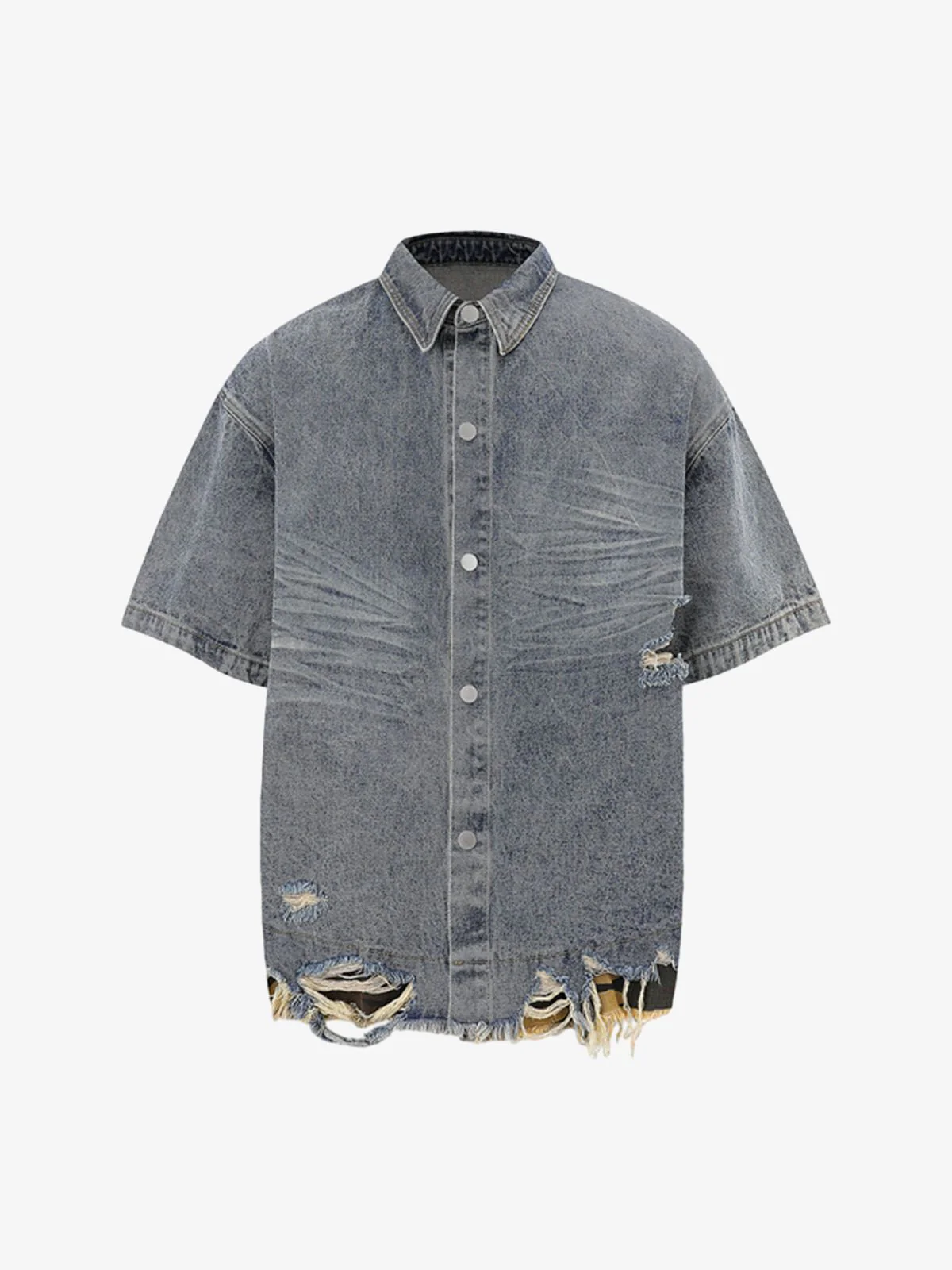 Thesupermade Patchwork Camouflage Ripped Shirt Jorts Denim Suit - Image 3