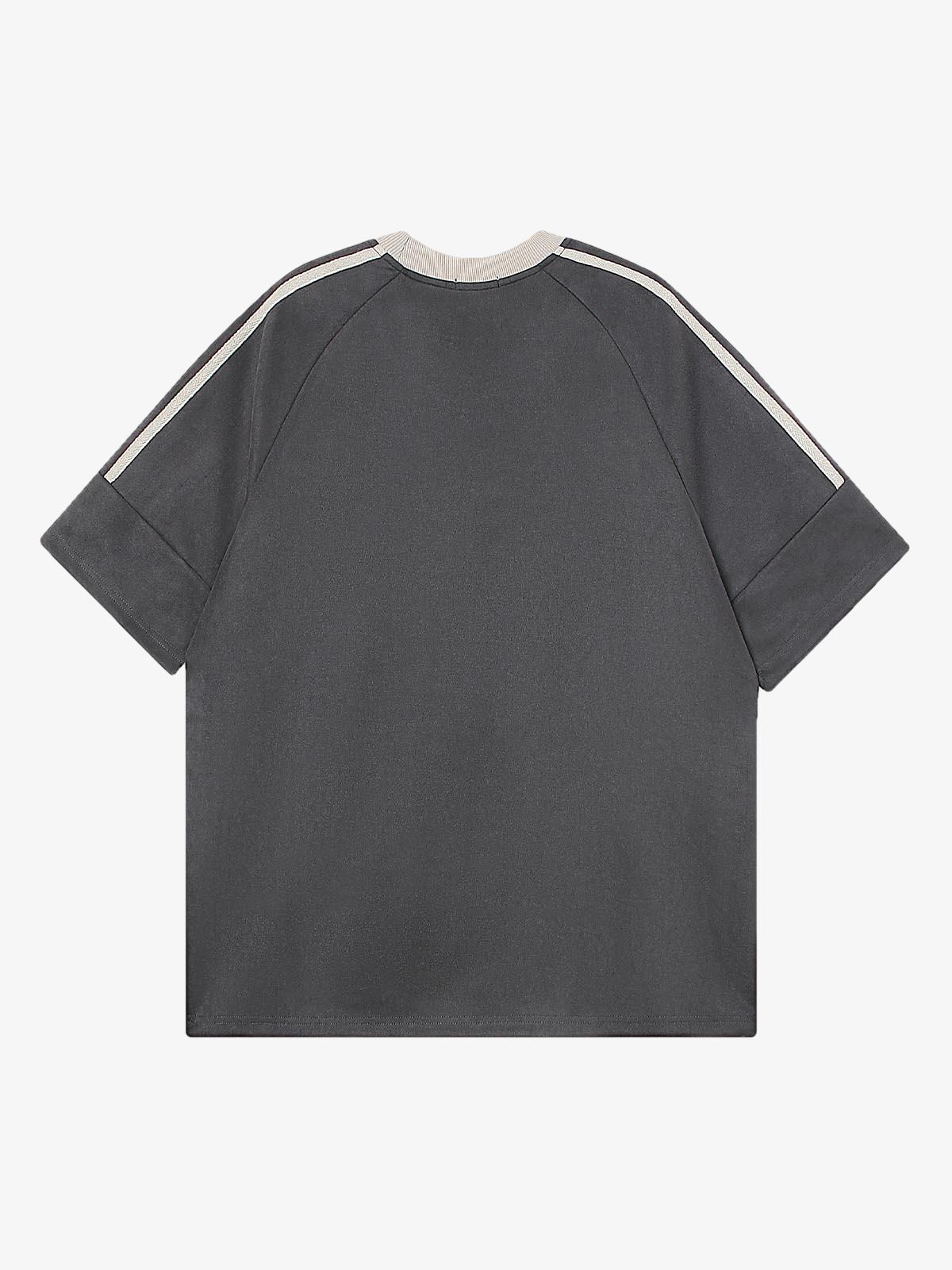 Suede Contrast Color Spliced Letter Embroidery Oversize T-shirt - 2462 - Image 6