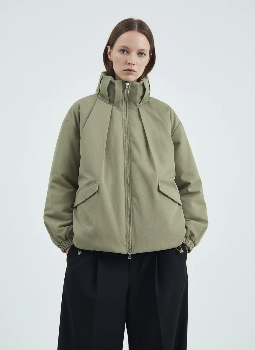 Vintage Oversized Pleated Stand Collar Jacket