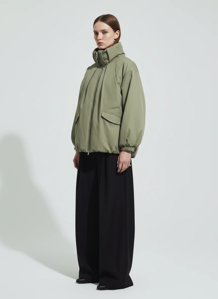 Vintage Oversized Pleated Stand Collar Jacket - Image 5