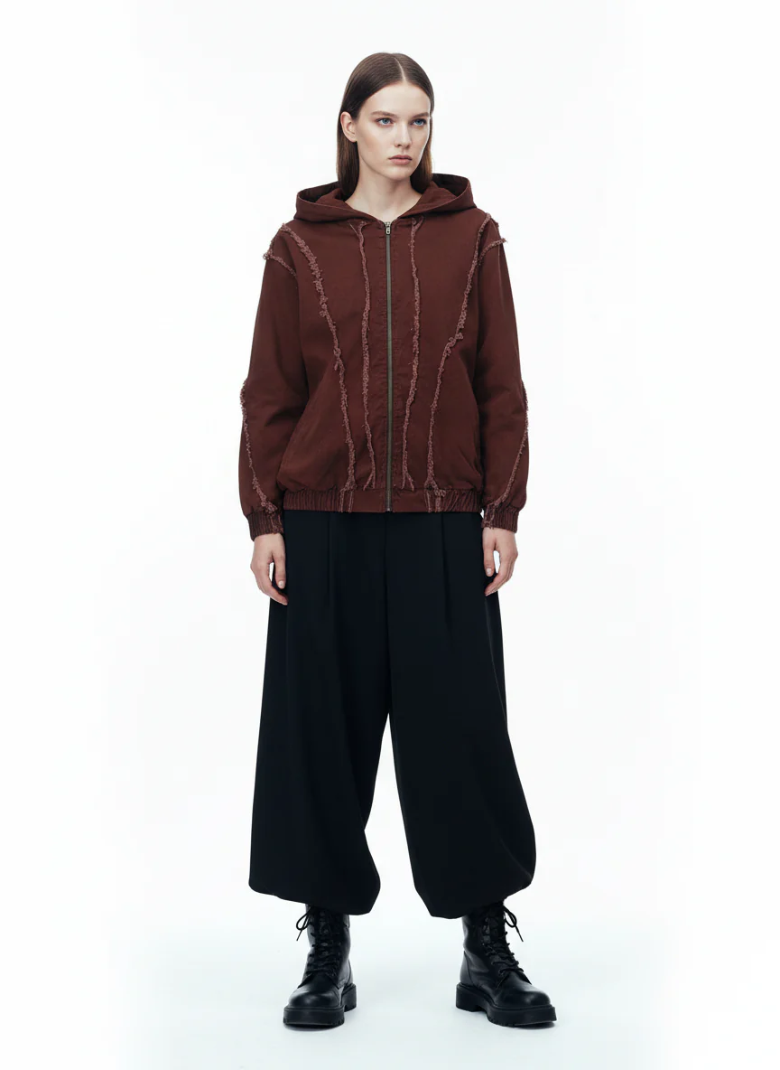 Thesupermade Washed Distressed Fur Hooded Jacket - Image 3