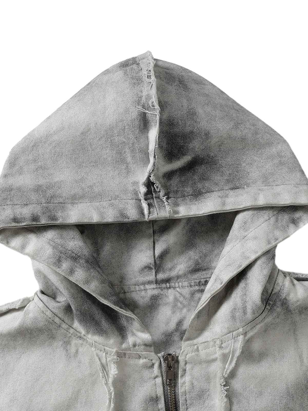 Thesupermade Washed Distressed Fur Hooded Jacket - Image 9