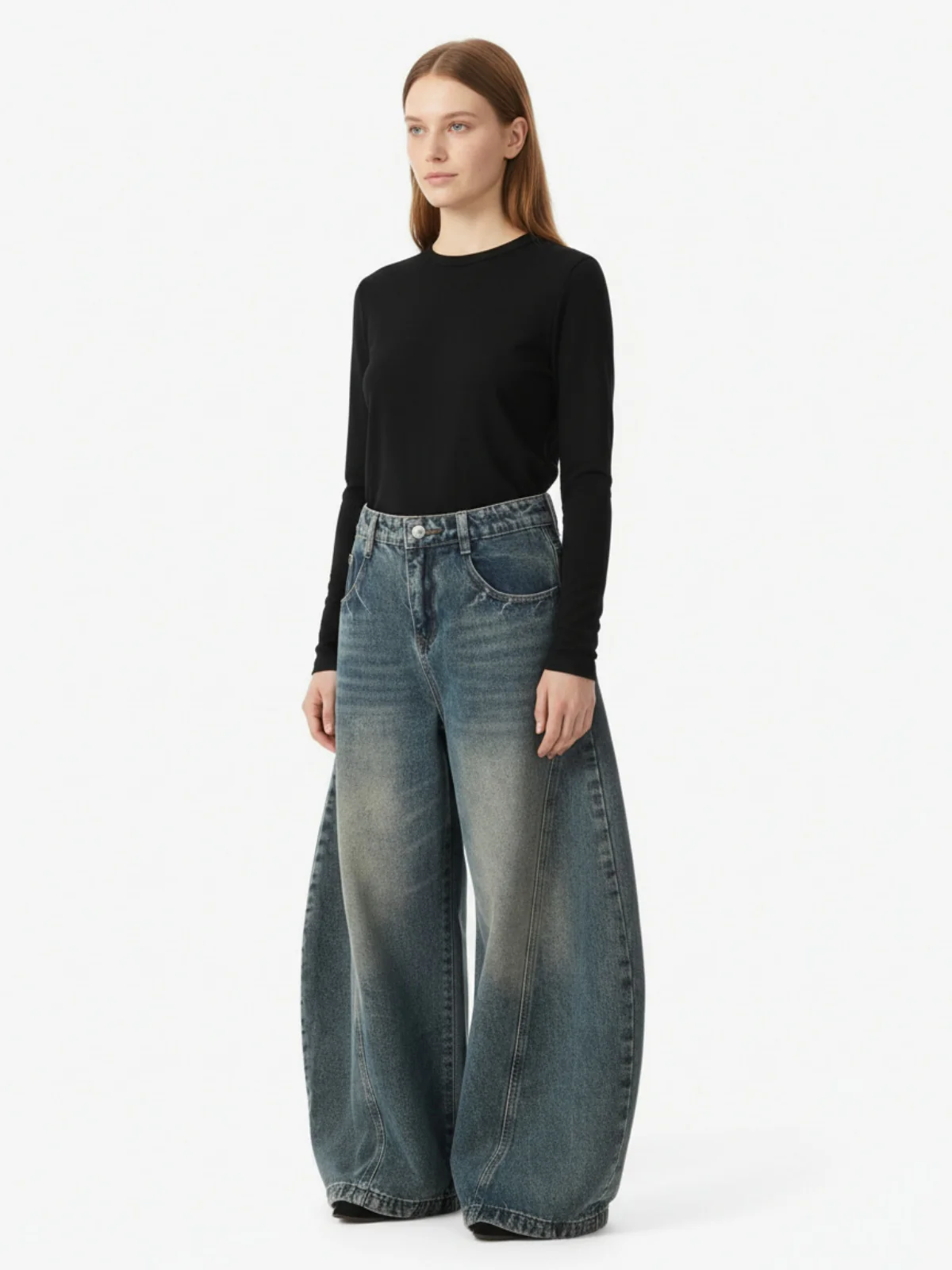 Washed Wide-Leg Balloon Jeans - 2301 - Image 5