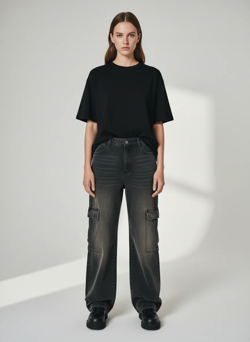 Washed Pleated Straight Jeans - 2263 - Image 4