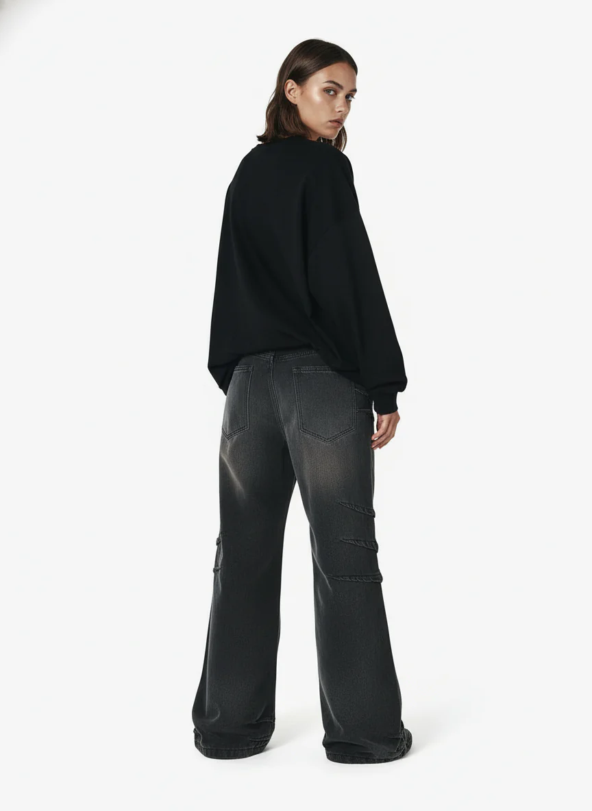 Washed Pleated Straight Jeans - 2263 - Image 5