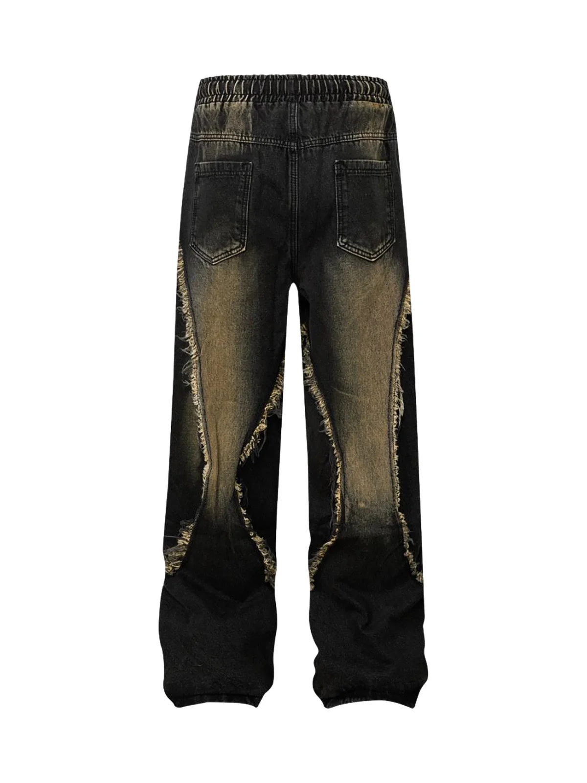 Washed Distressed Raw Edge Drawstring Jeans - Image 3