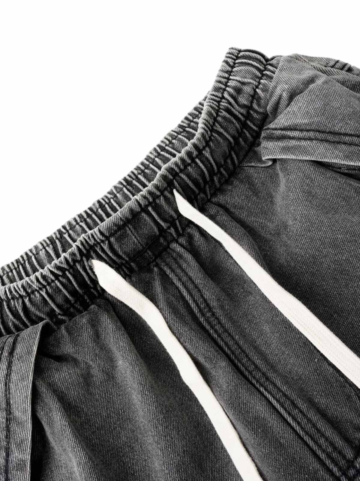 Washed Distressed Raw Edge Drawstring Jeans - Image 5