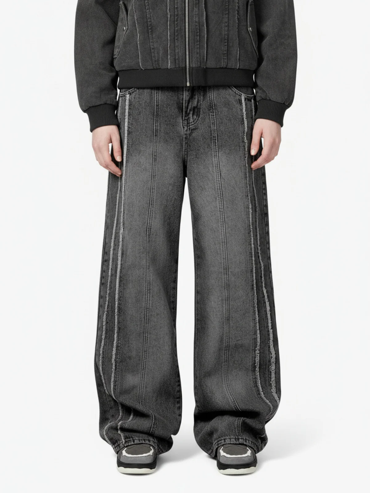 Thesupermade Washed Distressed Raw Edge Baggy Jeans - 2271