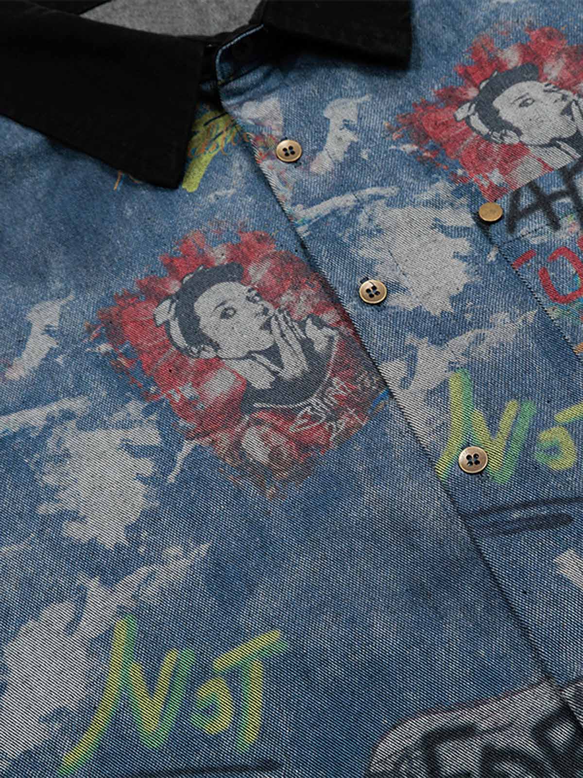 Tie-Dye Denim Graffiti Polo T-Shirt - Image 14
