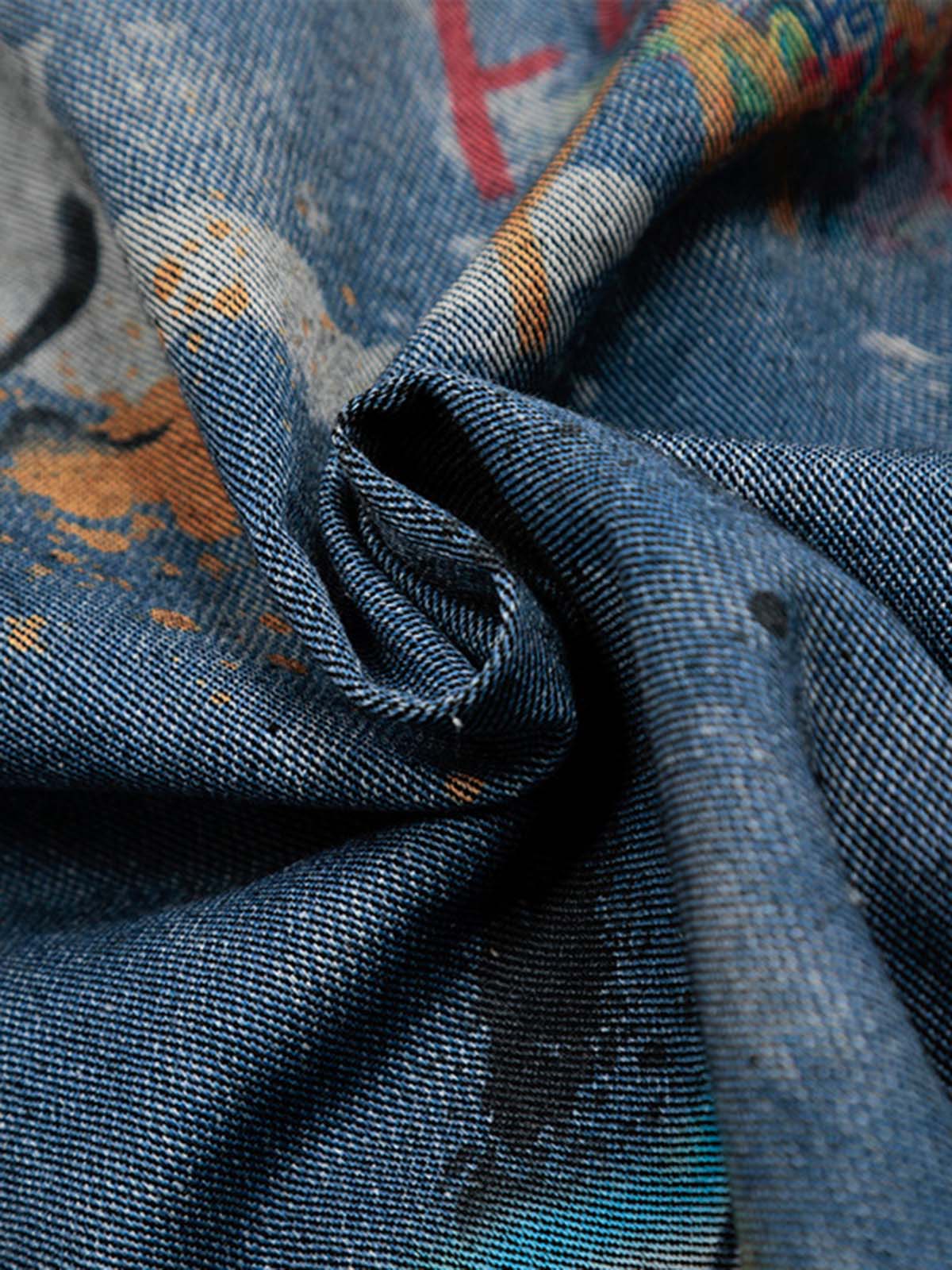 Tie-Dye Denim Graffiti Polo T-Shirt - Image 15