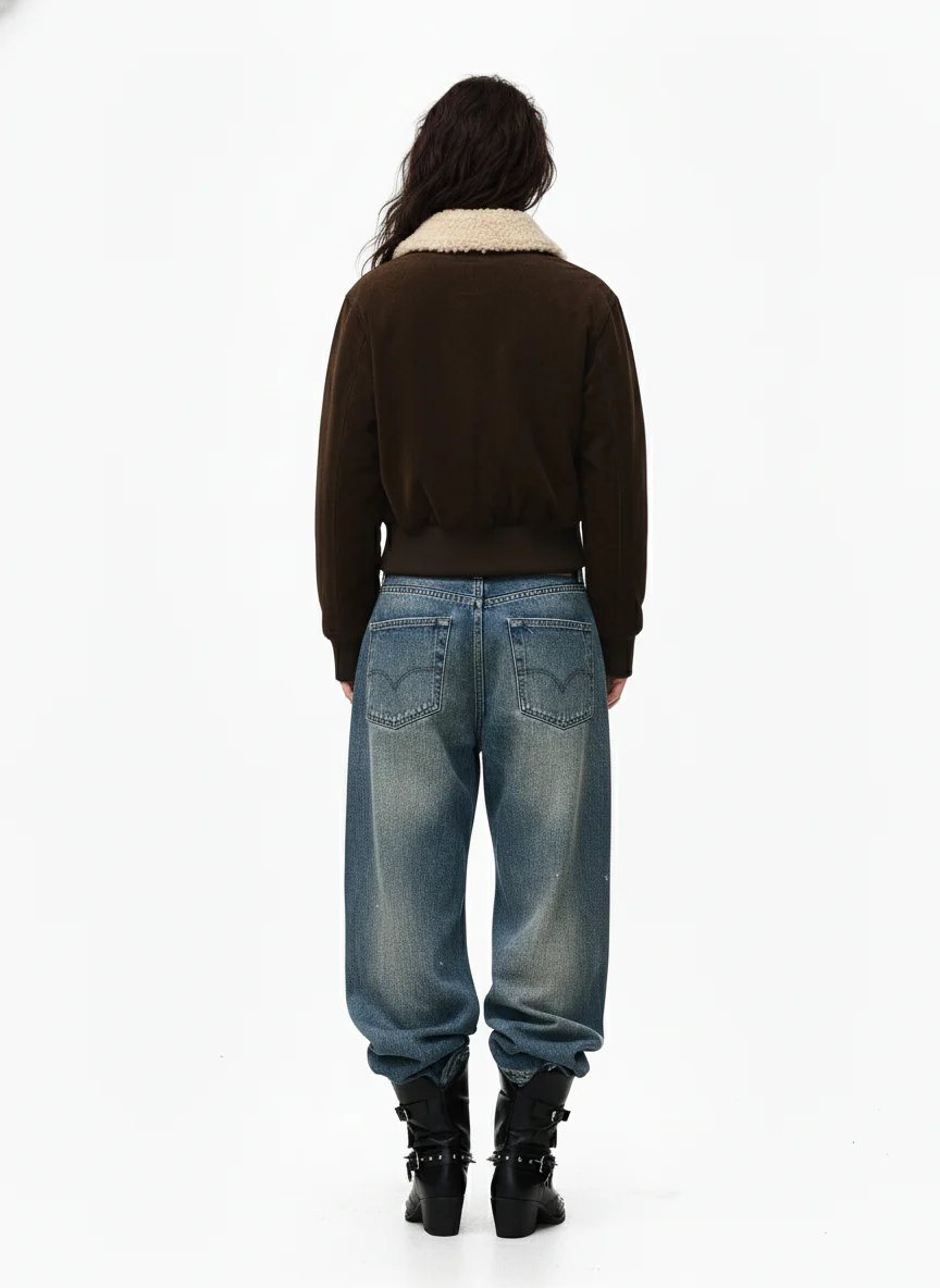 Utility Faux Shearling Collar Suede Look Zip Up Jacket - Image 5