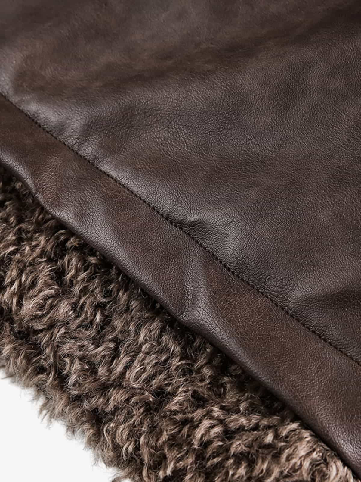 Vintage Brown Faux Fur Trim Faux Leather Padded Bomber Jacket - Image 13