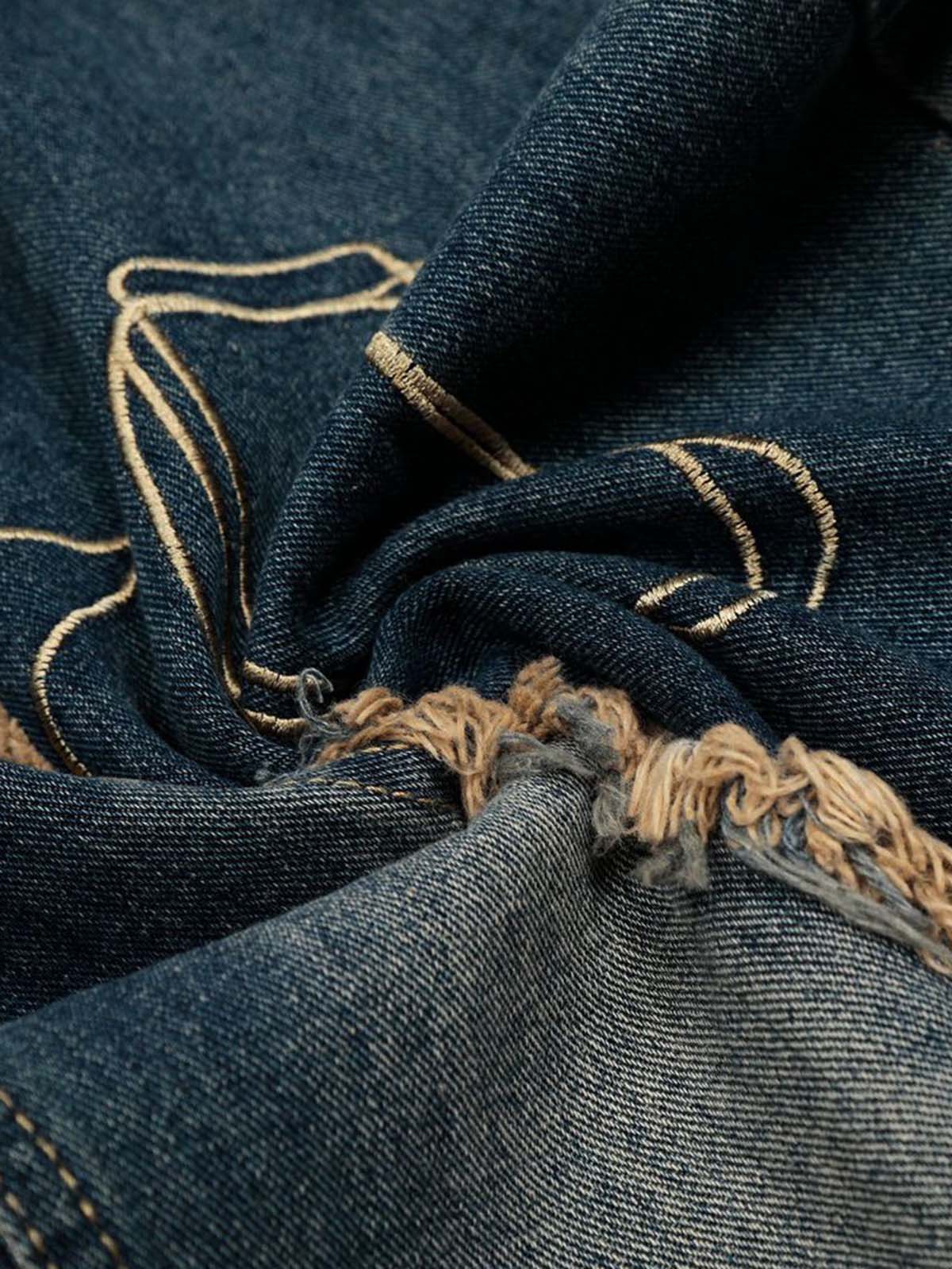 Vintage Embroidered Washed Raw-Edge Graffiti Scimitar Jeans - Image 15