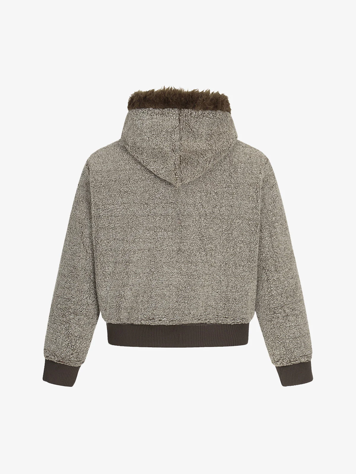 Vintage Faux Shearling Hooded Fleece Zip Up Bomber Jacket - Image 9