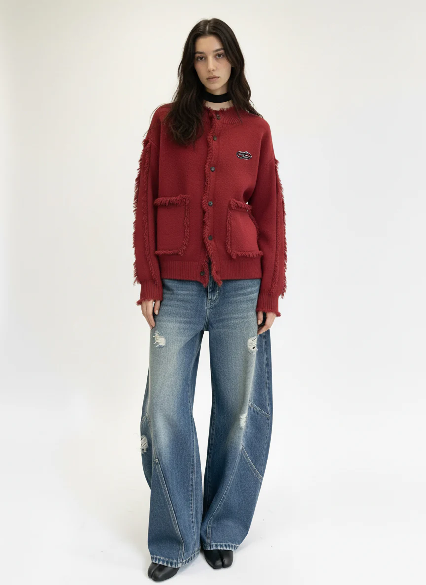 Vintage Frayed Edge Metal Logo Cardigan - Image 6