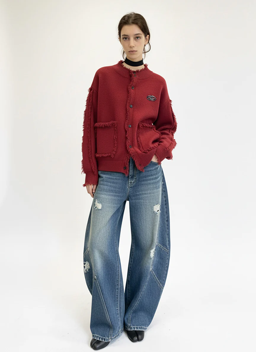 Vintage Frayed Edge Metal Logo Cardigan - Image 8