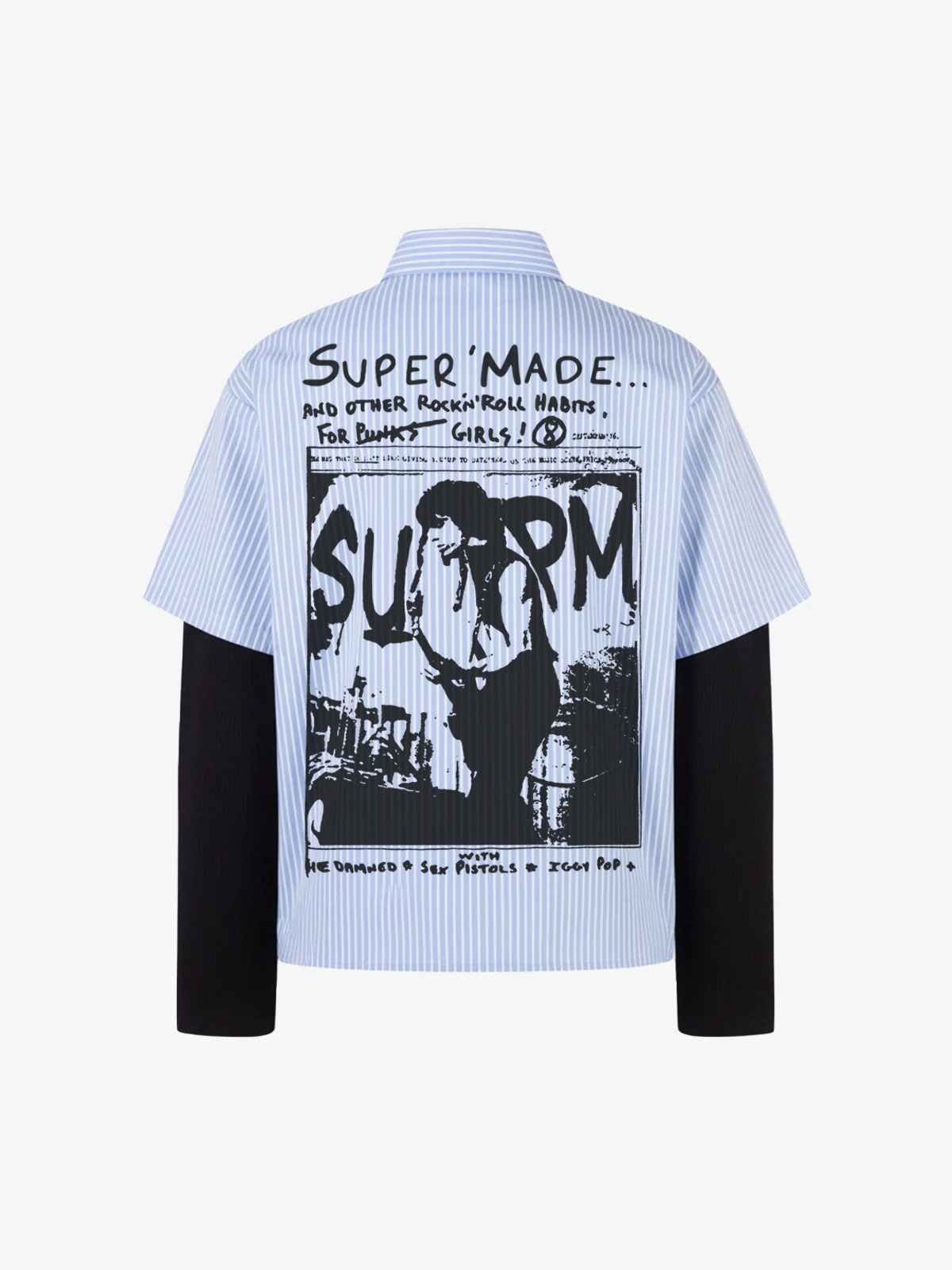 Vintage Illustration Striped Faux Two-Piece Shirt - Image 6