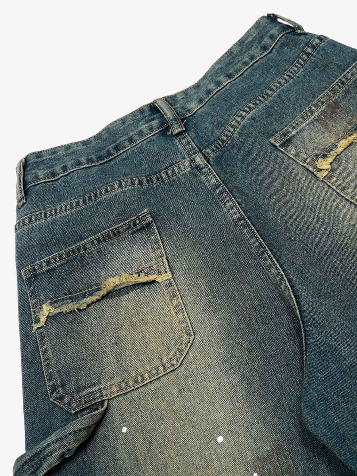 Vintage Inkjet Dirty Dye Washed Scimitar Distressed Jeans - Image 12