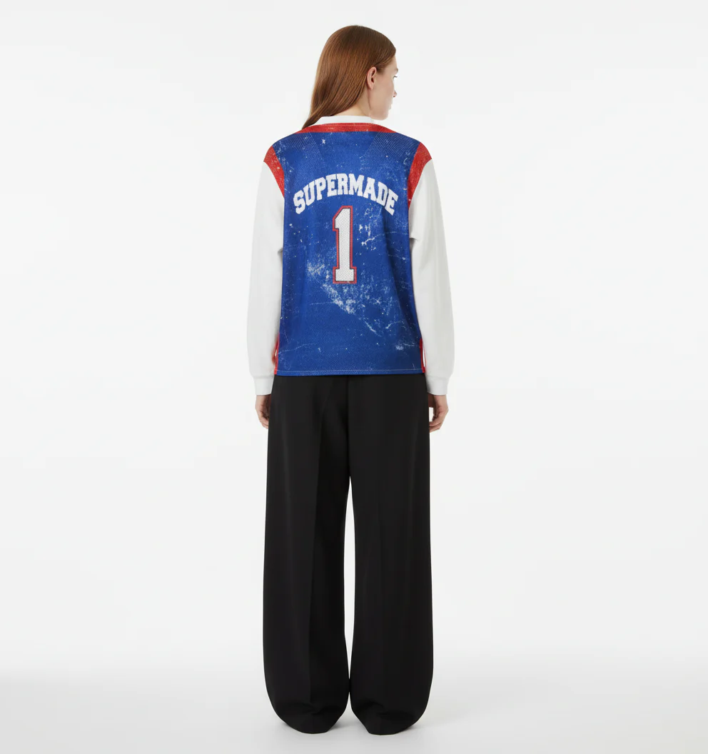 Vintage Jersey-Style Faux Two-Piece Design Long Sleeve T-Shirt - Image 2