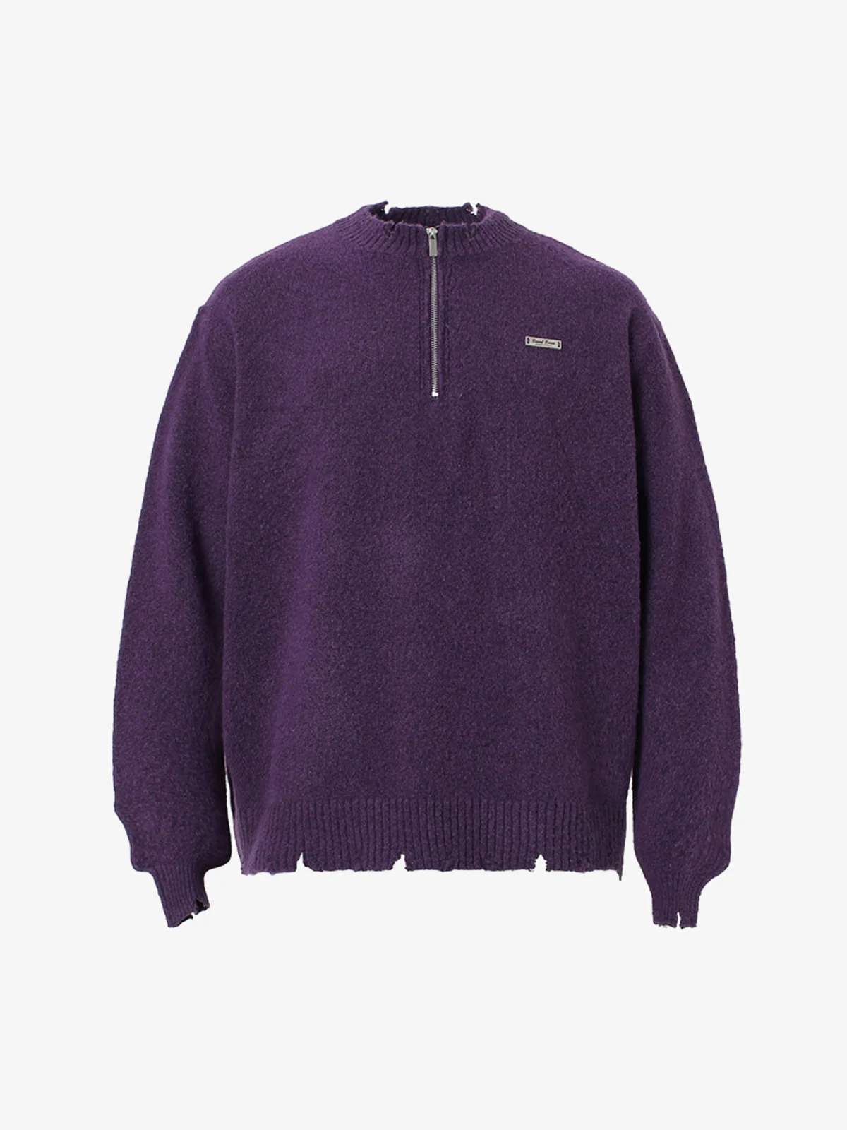 Vintage Knitted Distressed Raw Hem Half Zip Pullover Sweater - Image 2