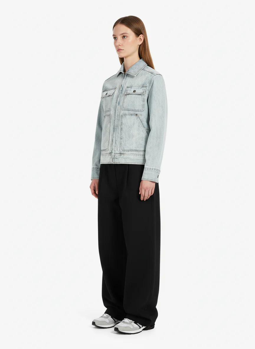 Vintage Light Wash Workwear Denim Jacket - Image 5