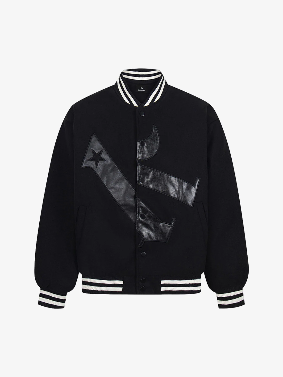 Vintage Patchwork Leather Baseball Jacket