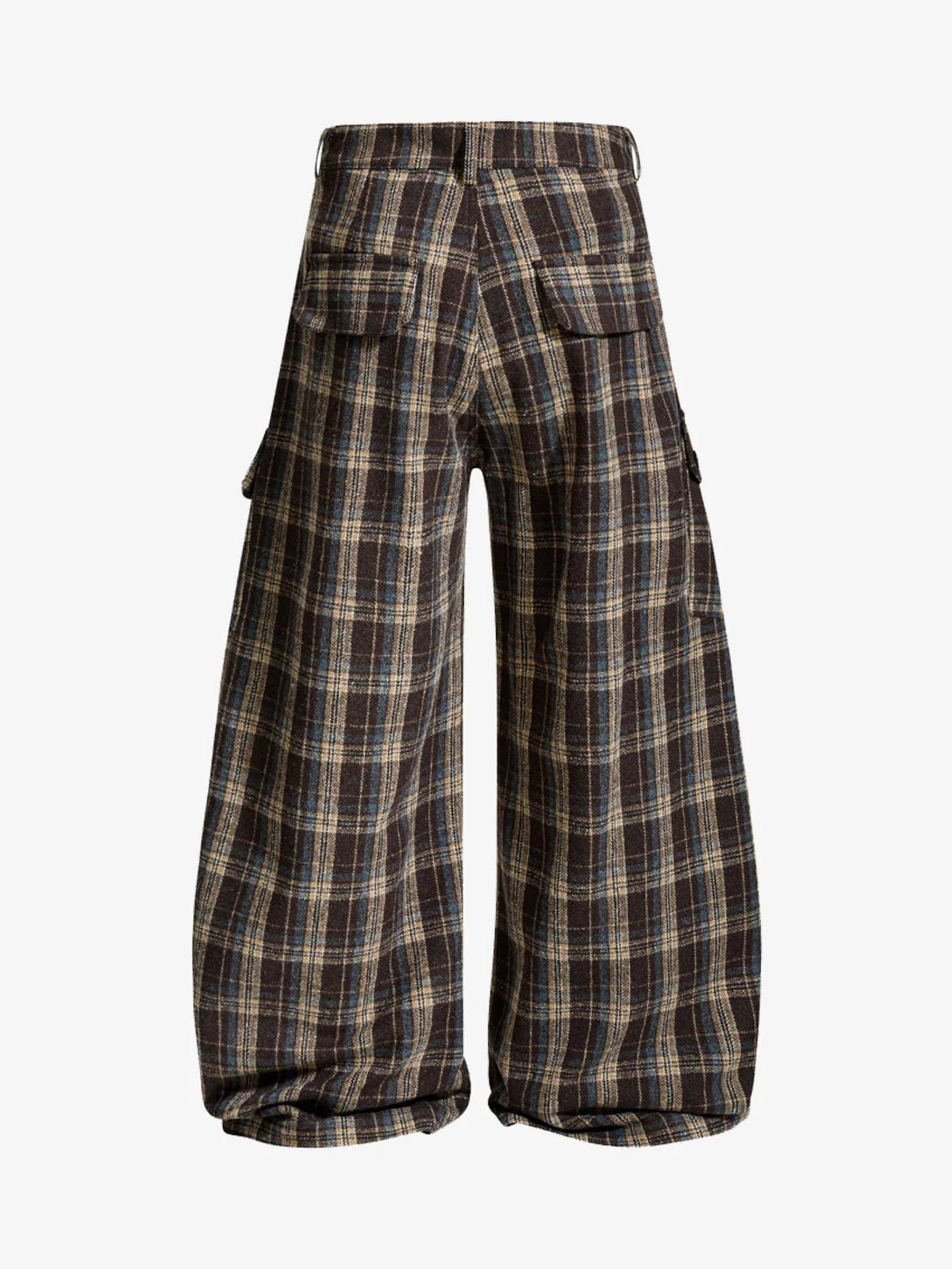Vintage Plaid Pleated Multi-Pocket Cargo Casual Pants - Image 8