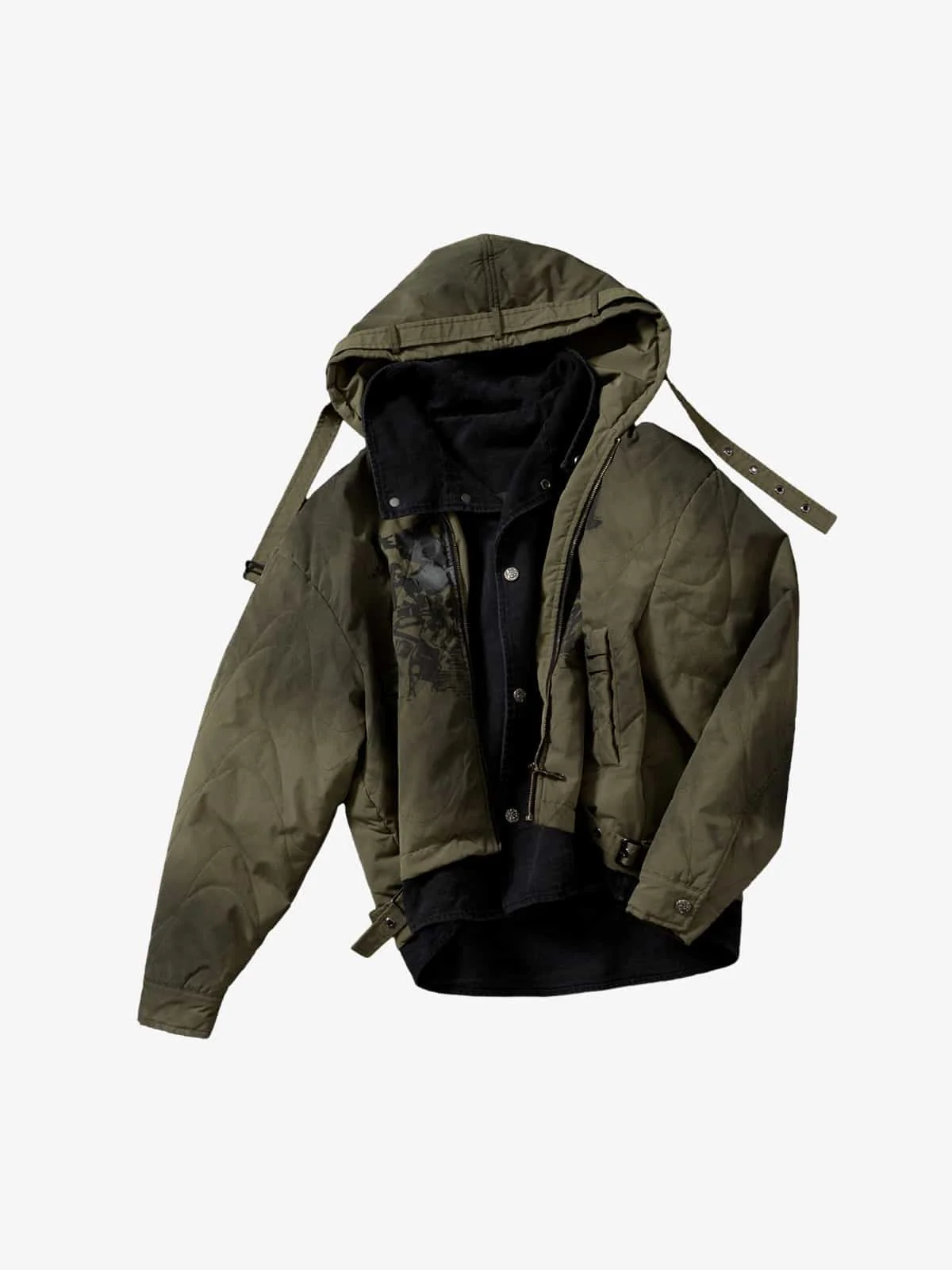 Vintage Quilted Military Patchwork Zip-Up Hoodie Jacket - Image 10