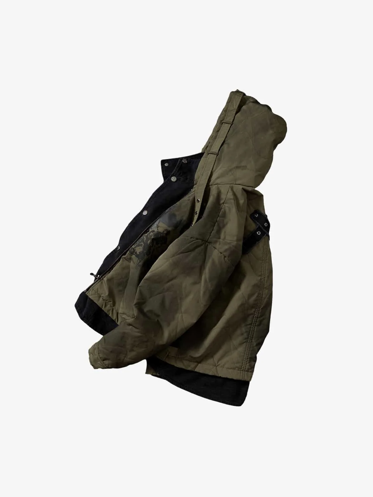 Vintage Quilted Military Patchwork Zip-Up Hoodie Jacket - Image 11