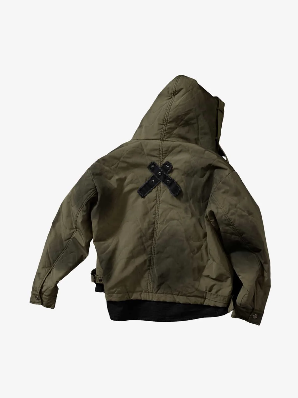 Vintage Quilted Military Patchwork Zip-Up Hoodie Jacket - Image 12