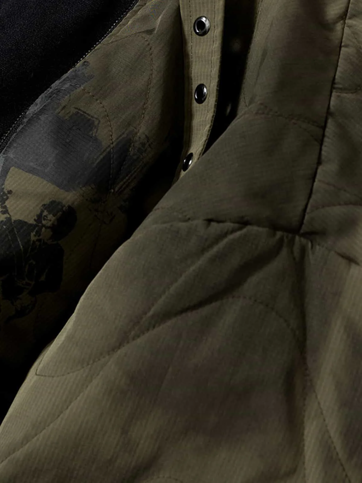 Vintage Quilted Military Patchwork Zip-Up Hoodie Jacket - Image 14
