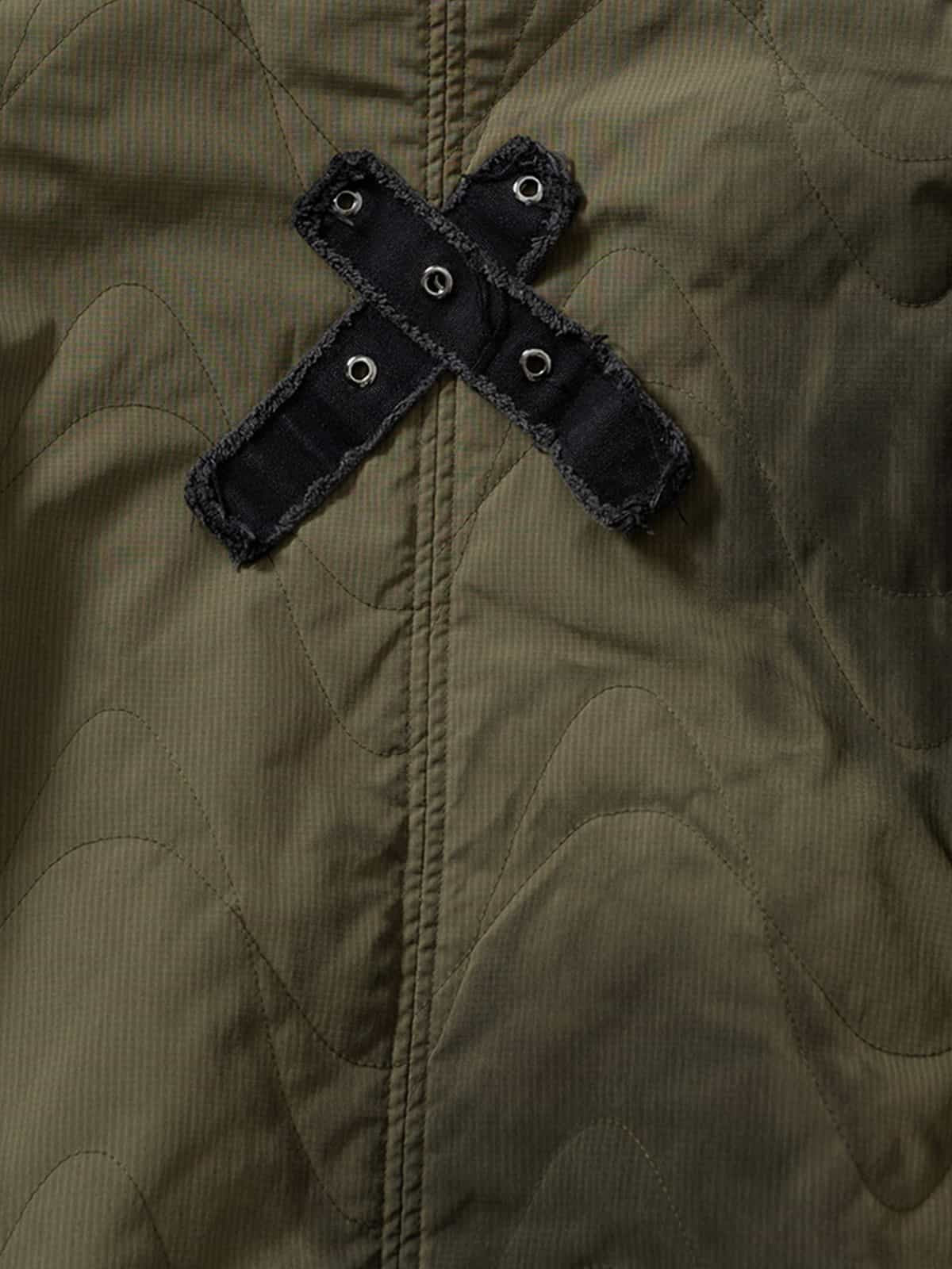 Vintage Quilted Military Patchwork Zip-Up Hoodie Jacket - Image 16