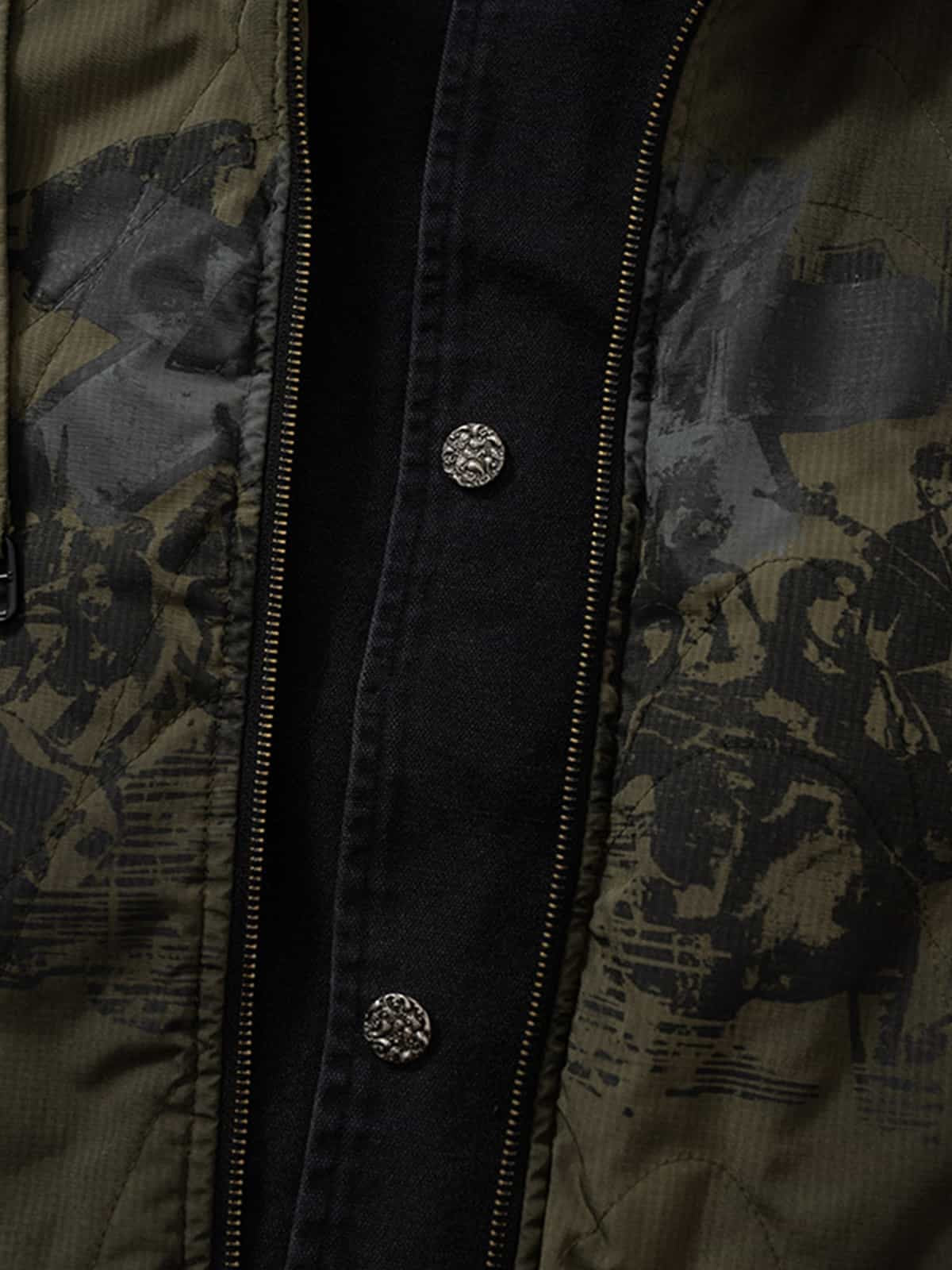 Vintage Quilted Military Patchwork Zip-Up Hoodie Jacket - Image 17