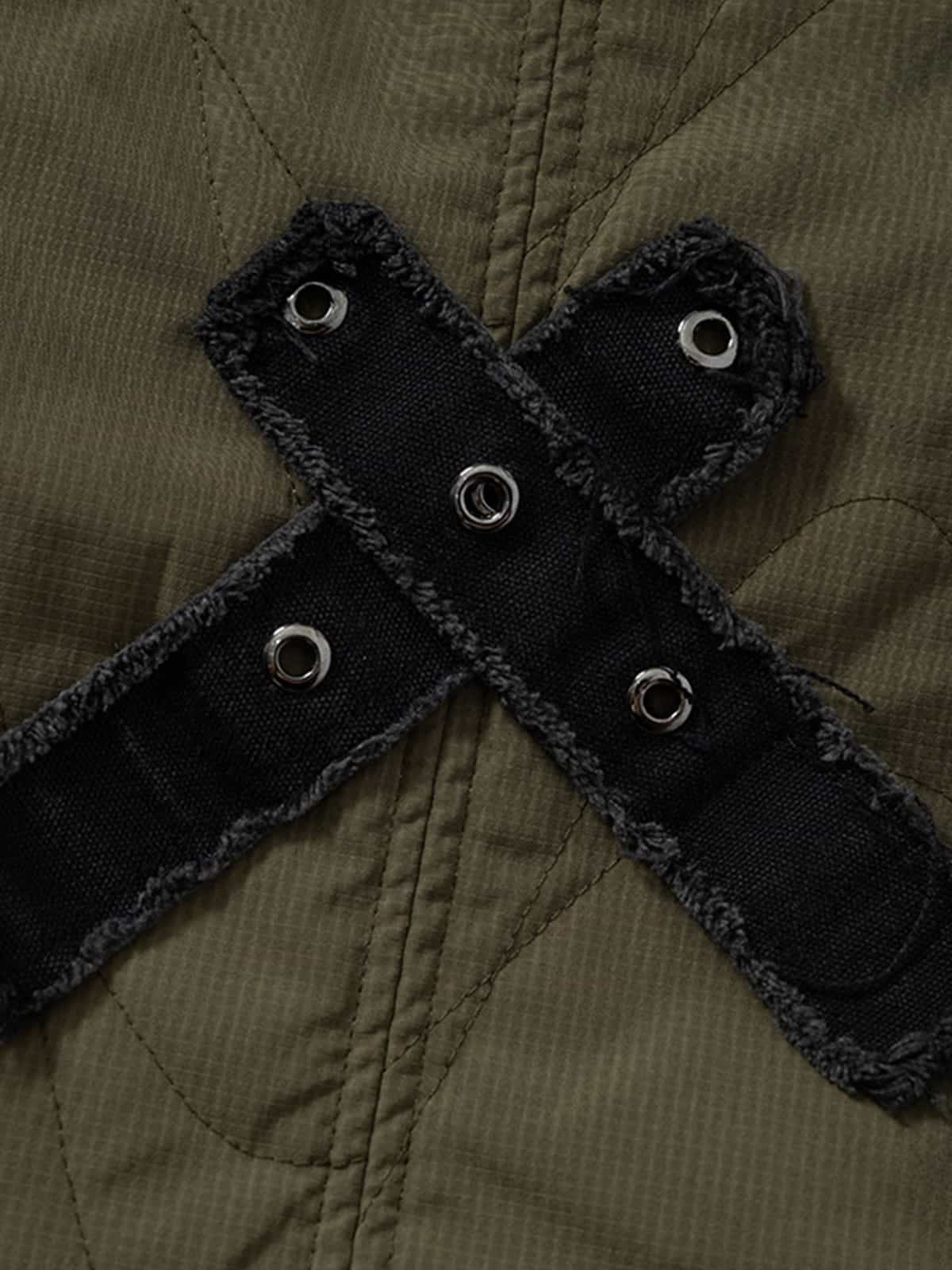 Vintage Quilted Military Patchwork Zip-Up Hoodie Jacket - Image 22