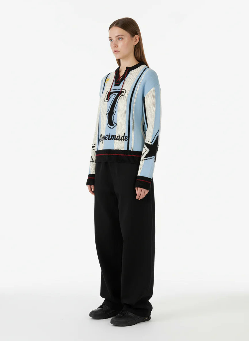 Vintage Sporty Crochet Hollow-knit Cropped Sweater - Image 5