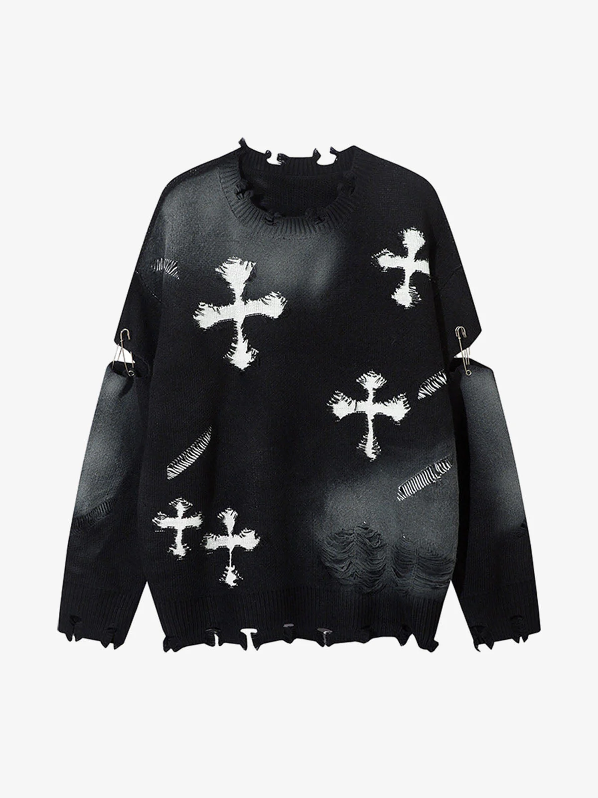 Vintage Spray-Painted Cross Hole Knit Sweater - Image 2
