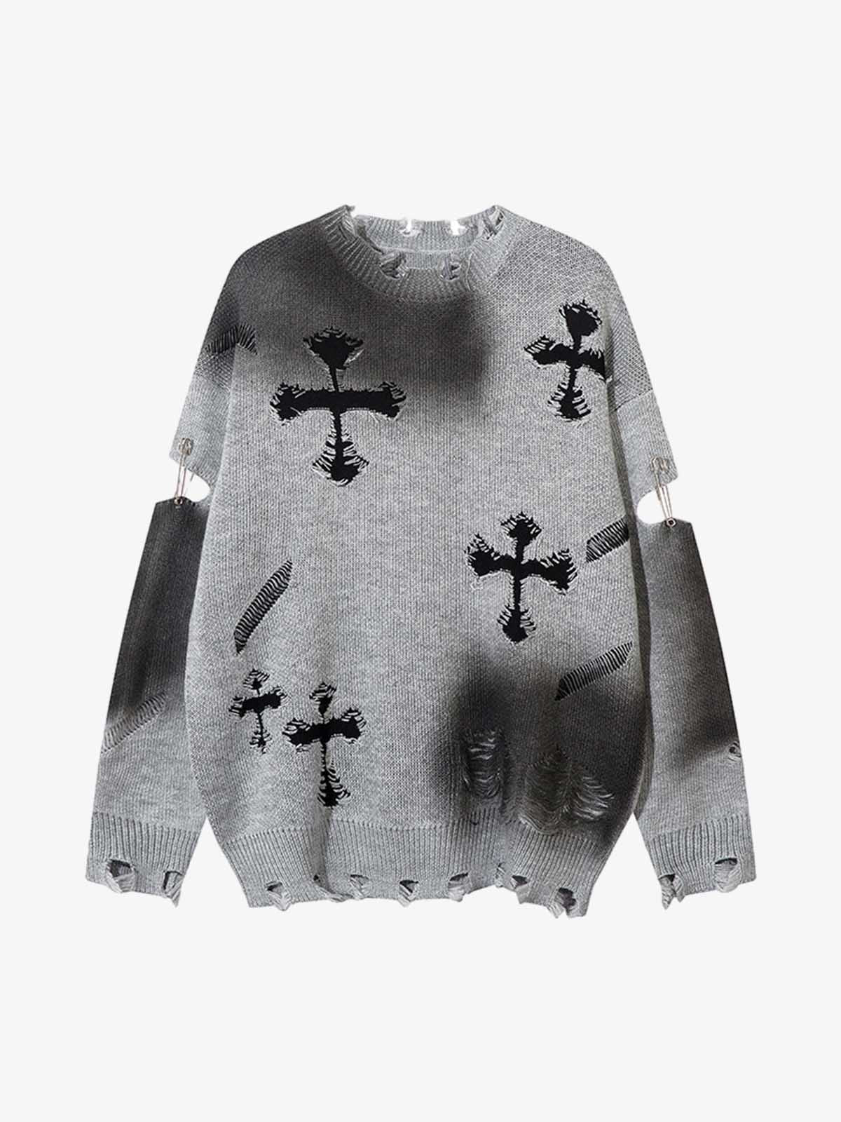 Vintage Spray-Painted Cross Hole Knit Sweater - Image 6