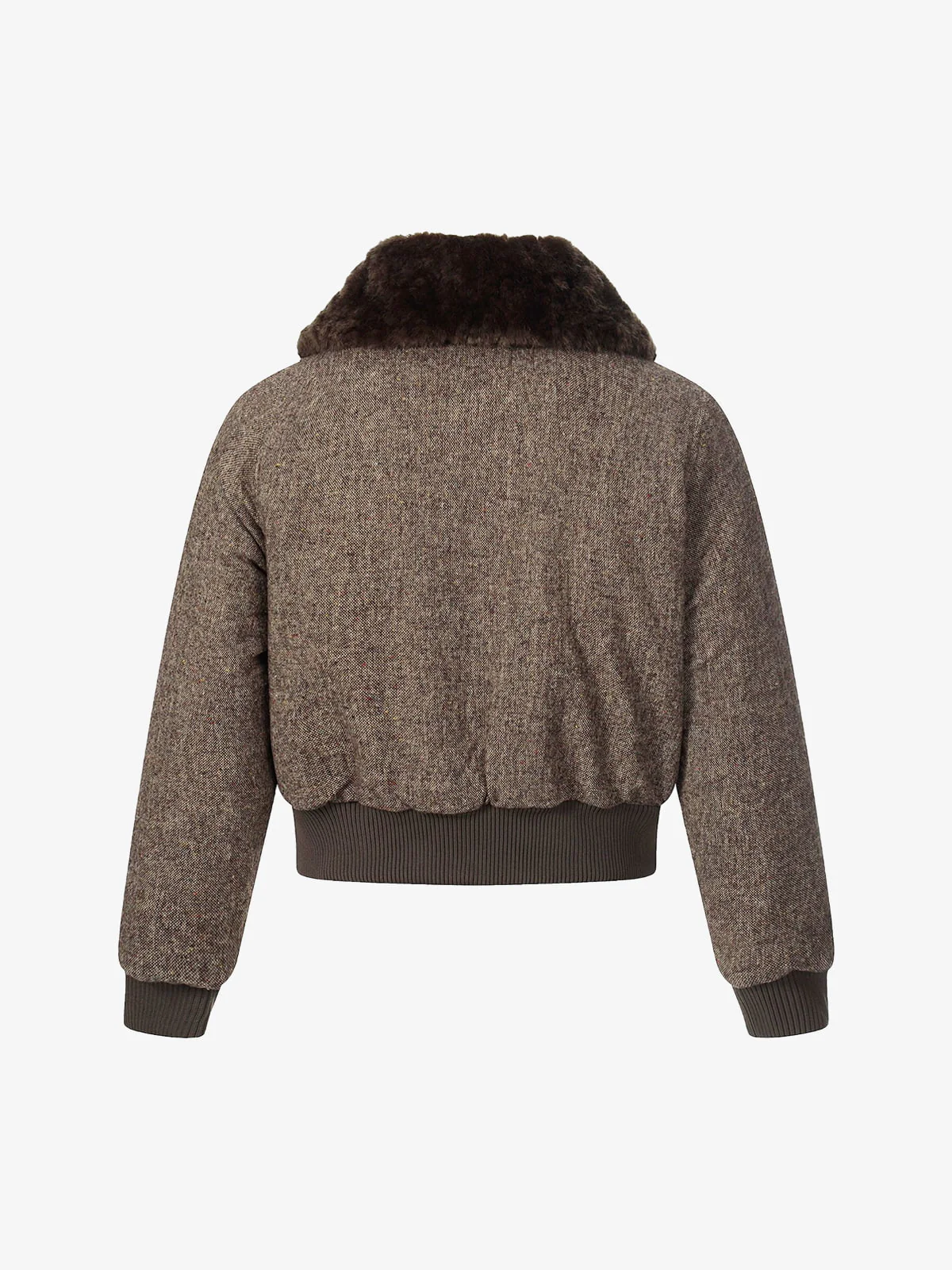 Vintage Tweed Faux Fur Collar Padded Bomber Jacket - Image 6