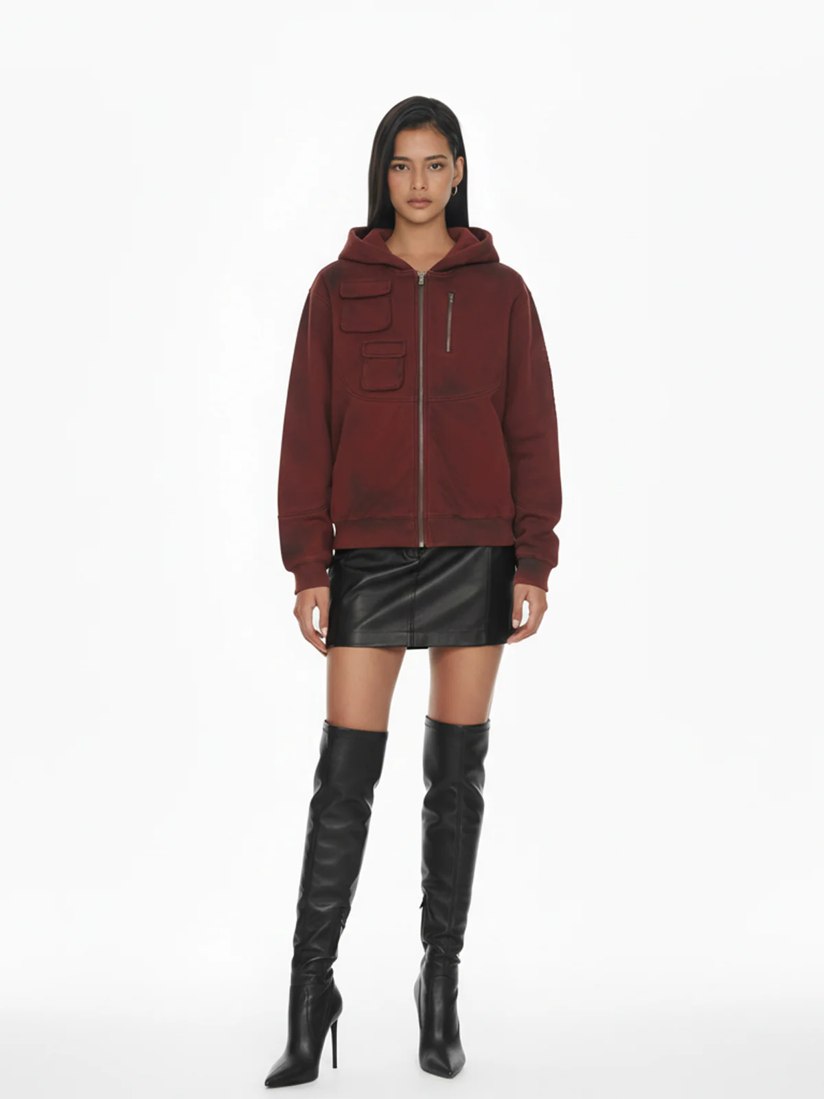 Vintage Utility Distressed Washed Zip-Up Hoodie - Image 4