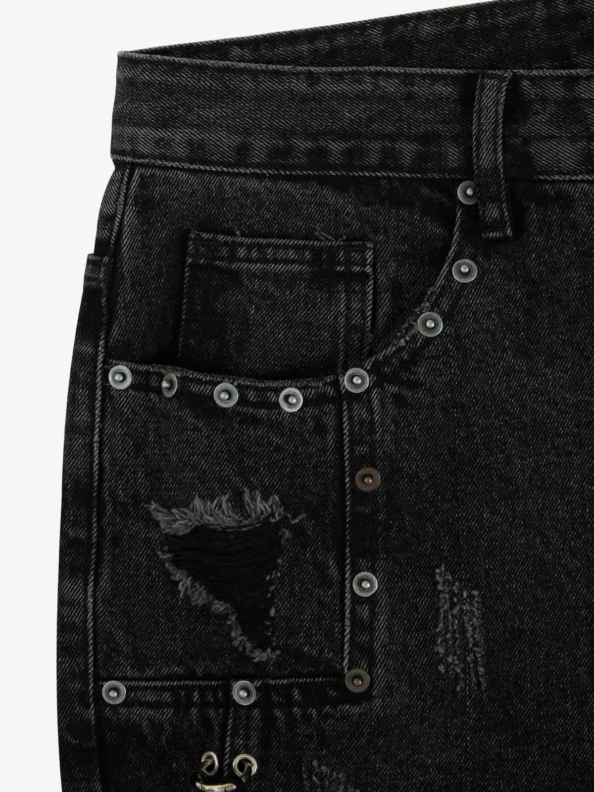 Vintage Washed Distressed Metal Ring Baggy Jeans - Image 9