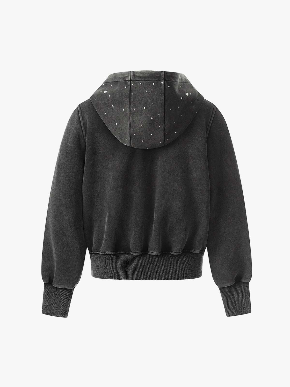 Vintage Washed Symmetrical Star Rhinestone Zip-Up Hoodie - Image 6