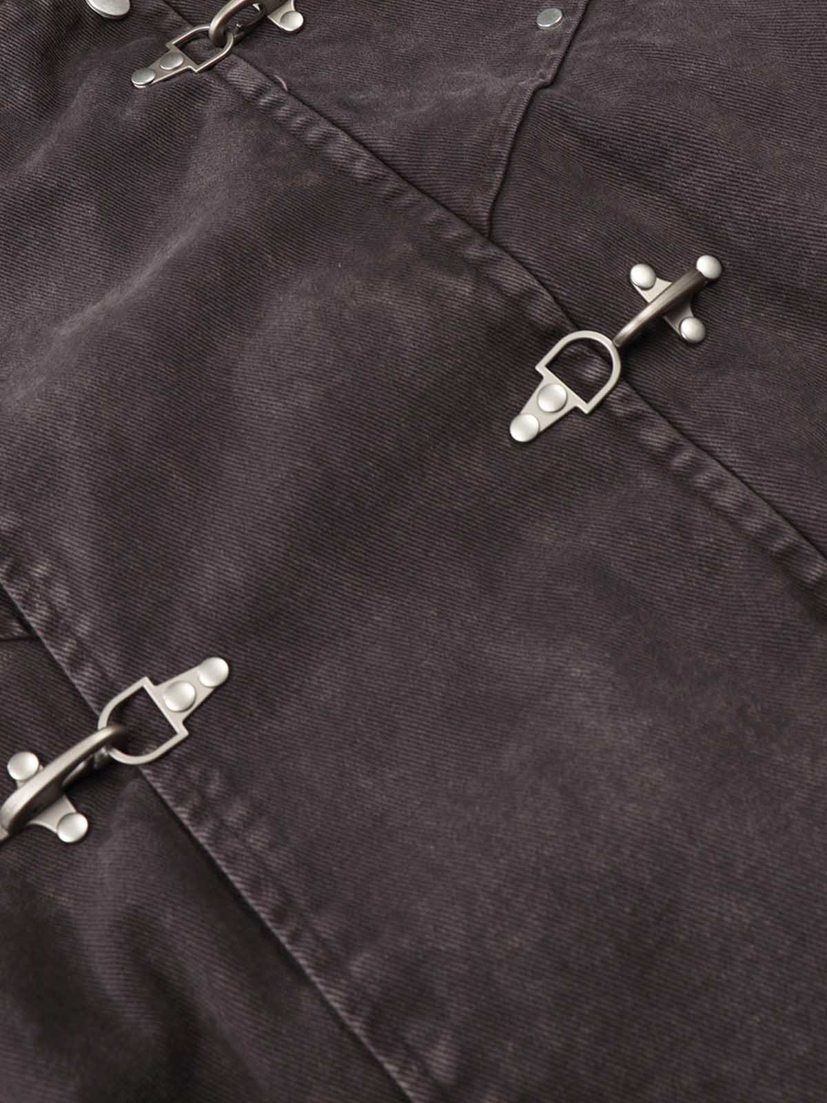 Washed Denim Metal Toggle Clasp Hooded Jacket - Image 11