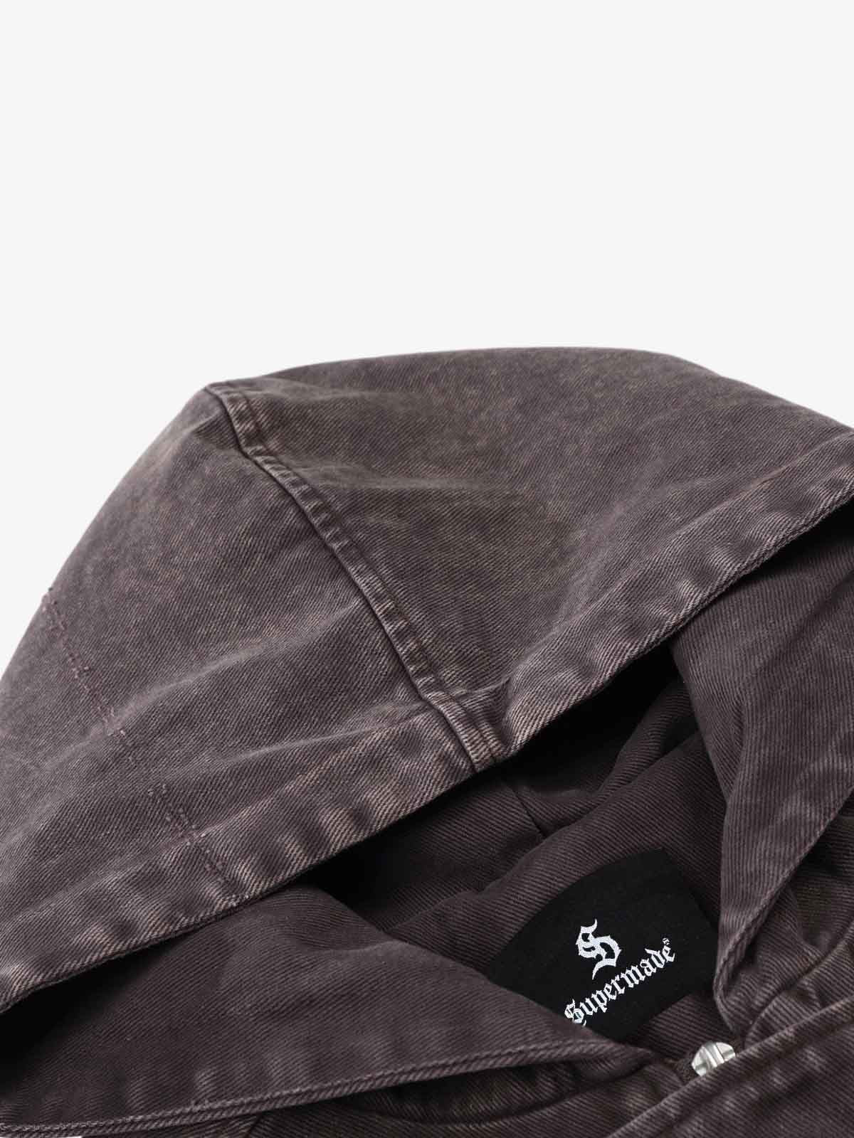 Washed Denim Metal Toggle Clasp Hooded Jacket - Image 12