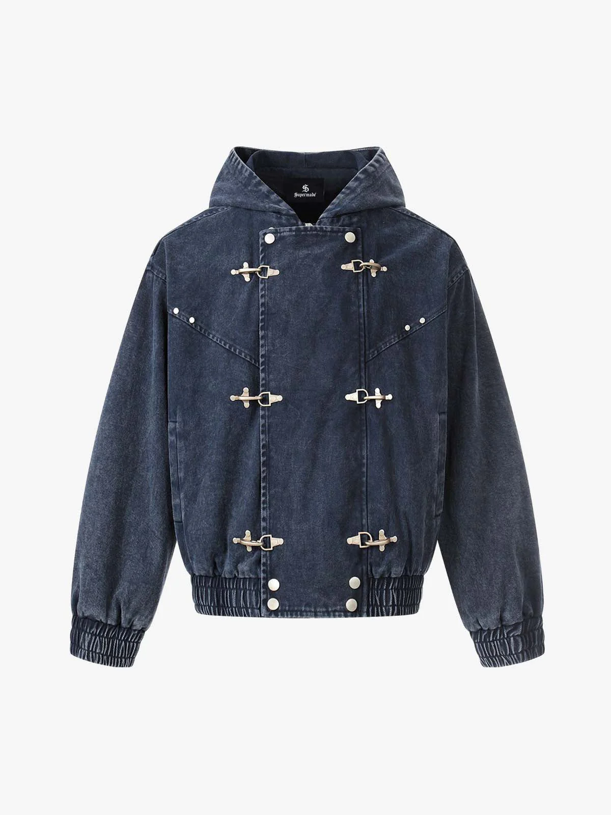 Washed Denim Metal Toggle Clasp Hooded Jacket - Image 2