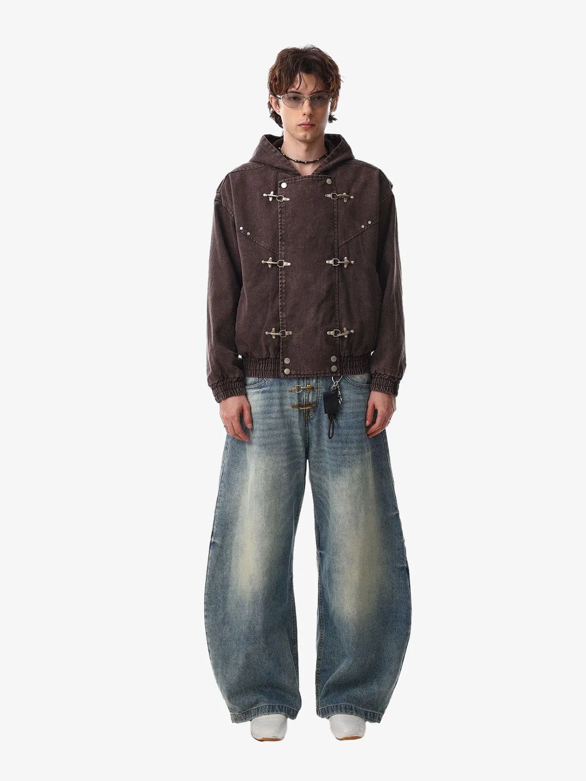 Washed Denim Metal Toggle Clasp Hooded Jacket - Image 5