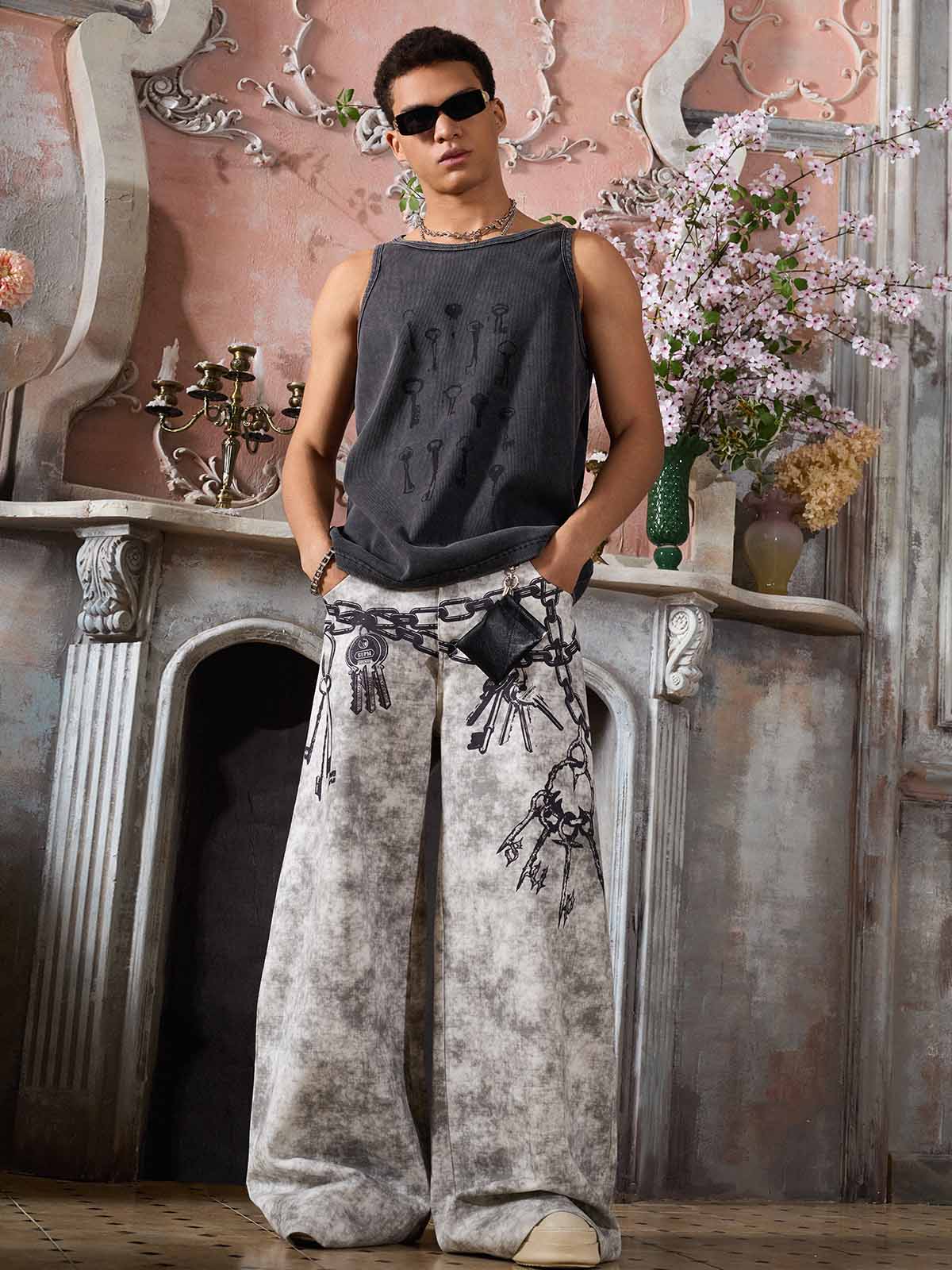 Washed Distressed Key Print Vest - Image 5
