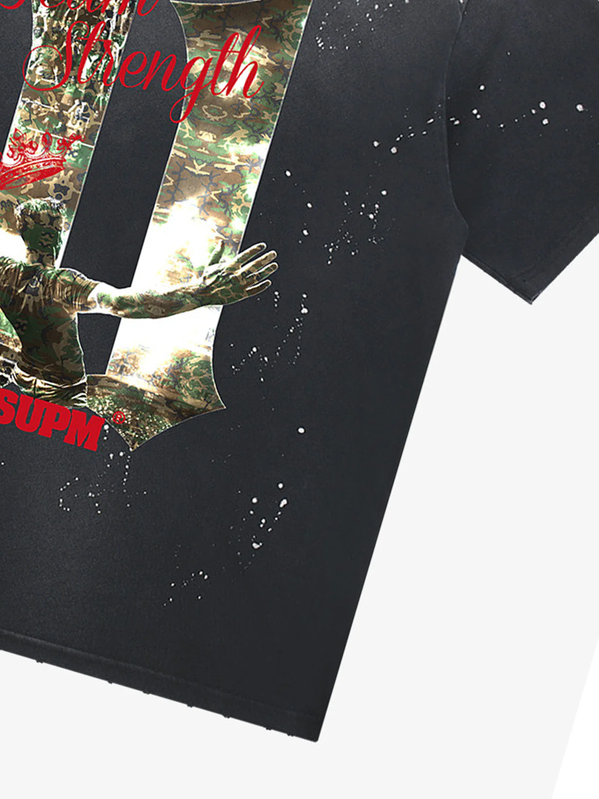 Washed Distressed "Team Strength 11" Graphic T-Shirt - Image 5